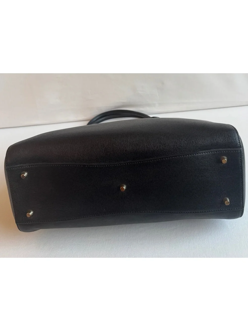 Furla Tessa Large Tote Black Saffiano Leather Gold F Charm Zip Top